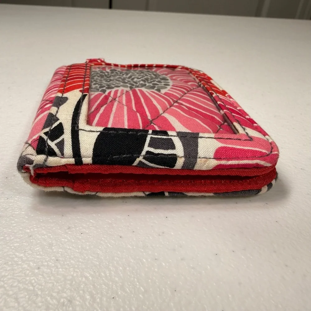Vera Bradley Floral Quilted ID Case Wallet Key Ring Pink Red Grey Small